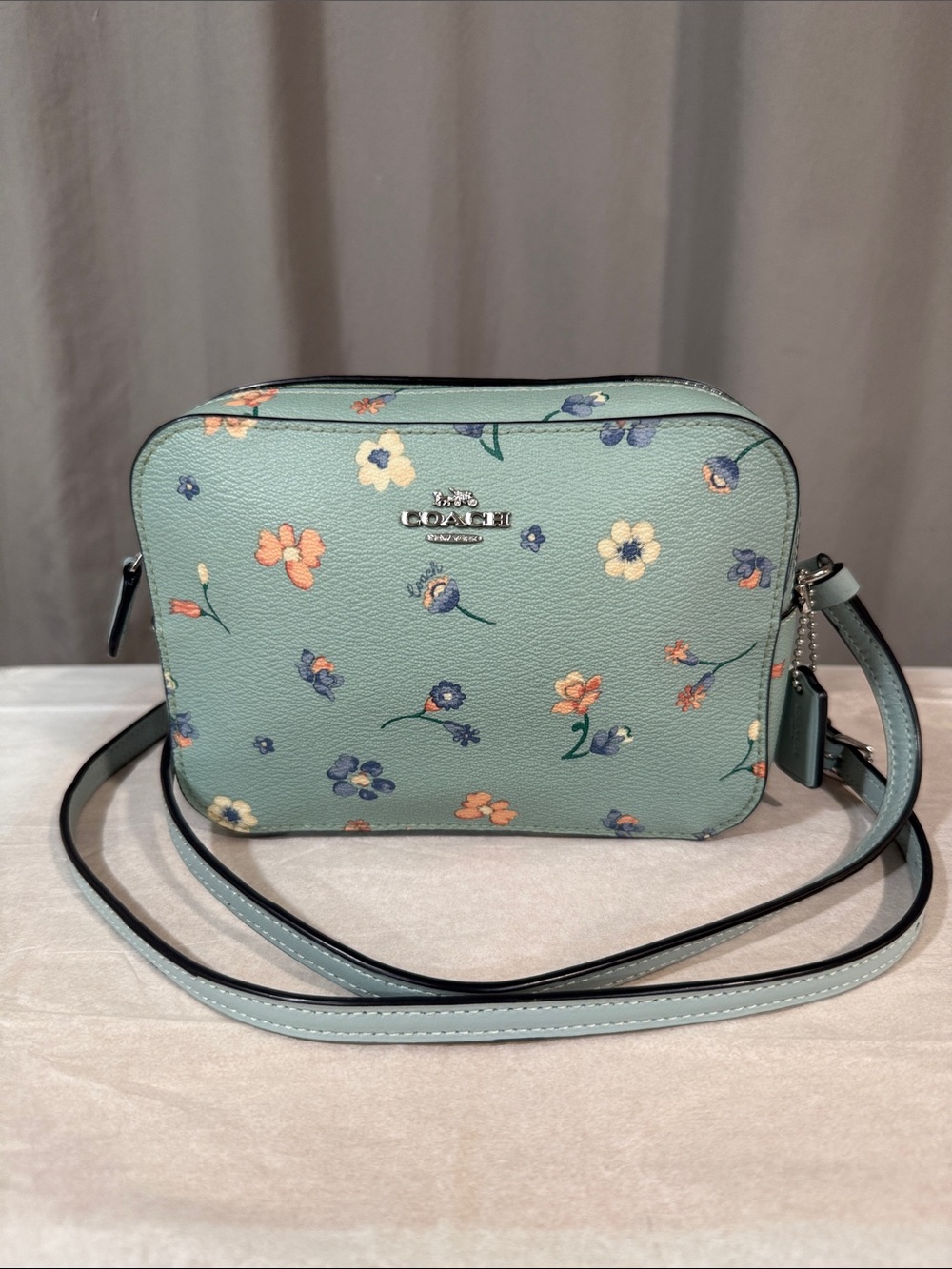 Coach Mint Green Floral Mini Jamie Camera Bag with Adjustable Strap